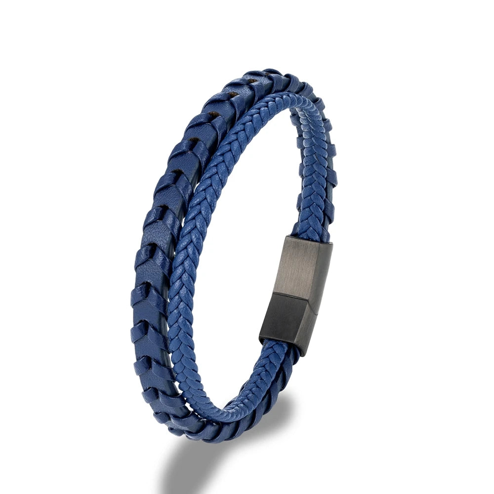 Bracelet Homme Cuir Tressé Noir et Fermoir Acier Inoxydable Magnétique et Élégance Discrète