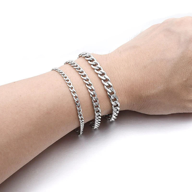 Pulsera de cadena cubana de acero inoxidable - Unisex, dorada, plateada y negra
