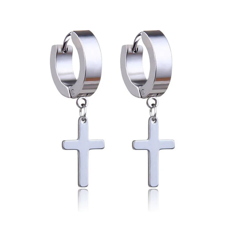 Boucles d’oreilles croix homme – Lot de 2 à 24 pièces en acier inoxydable