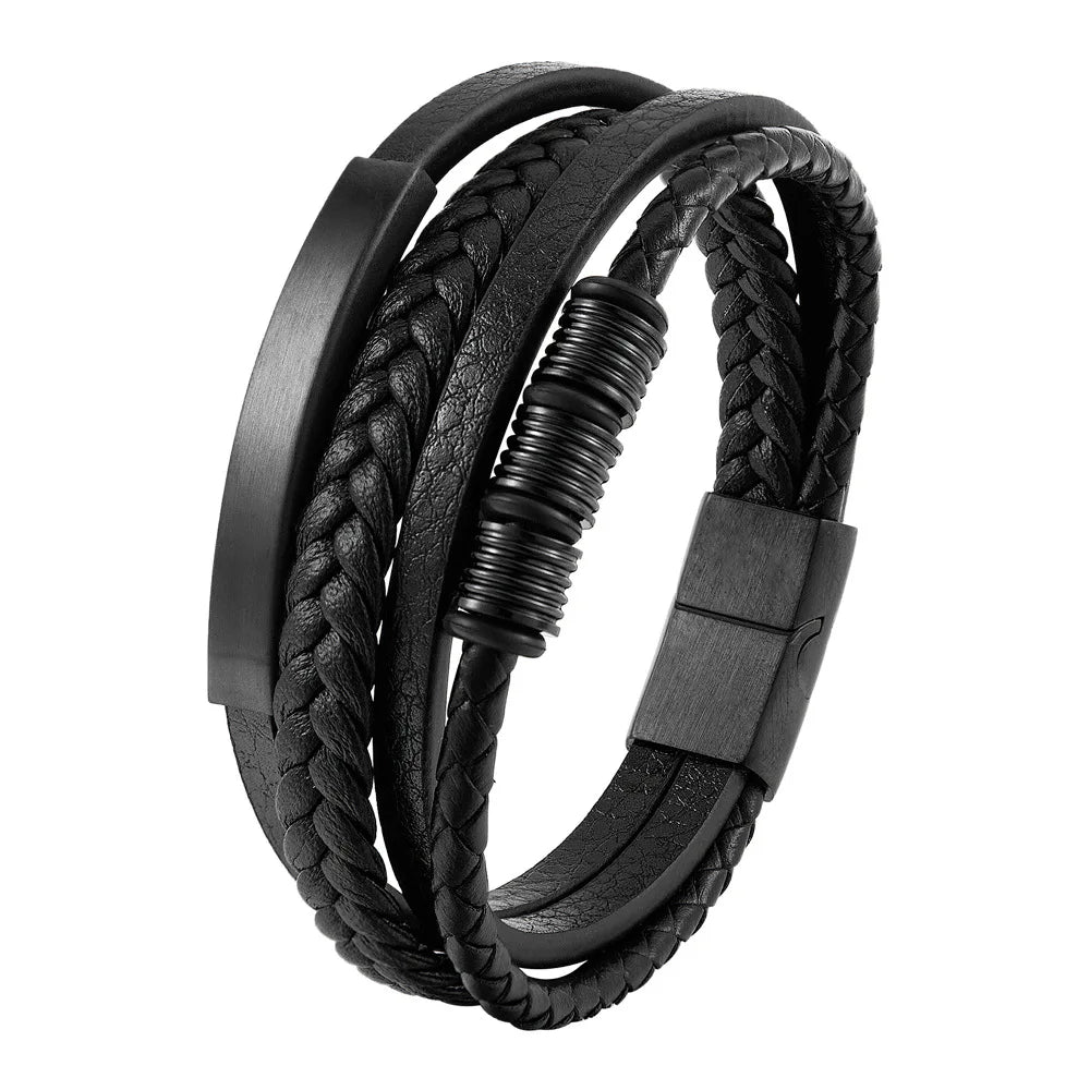 Bracelet Mixte en Cuir Véritable & Perles oeuil de Tigre, Fermoir Acier Inoxydable Magnétique