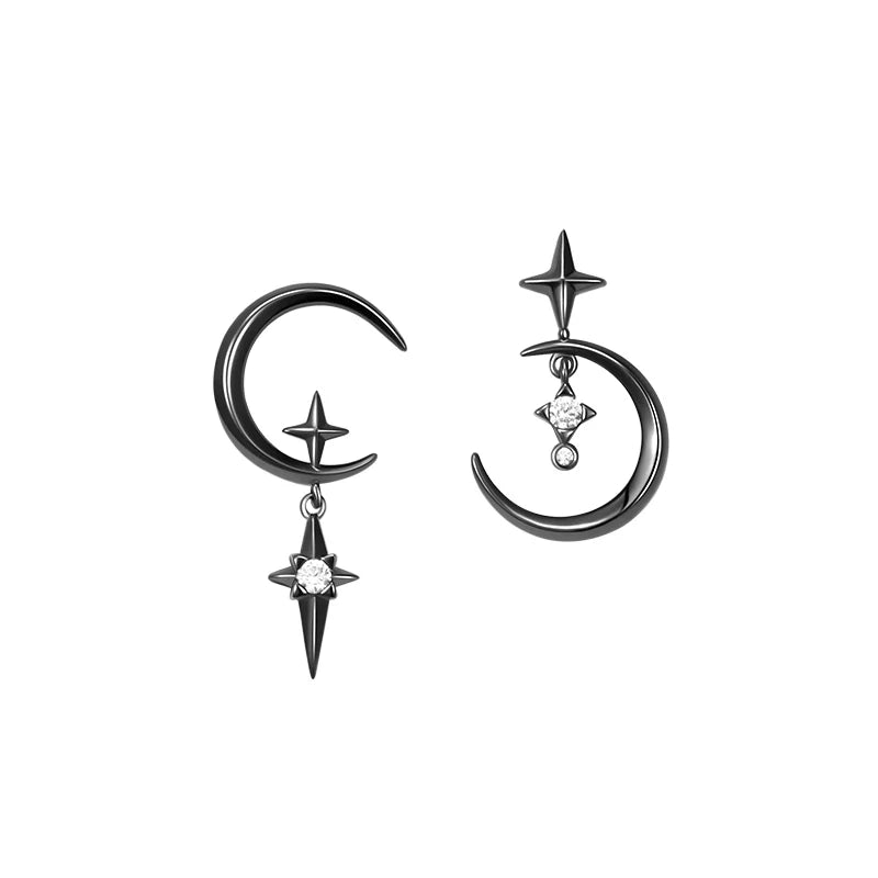 Boucles Oreilles Lune Argent 925 – Pendule Élégant, Cristaux