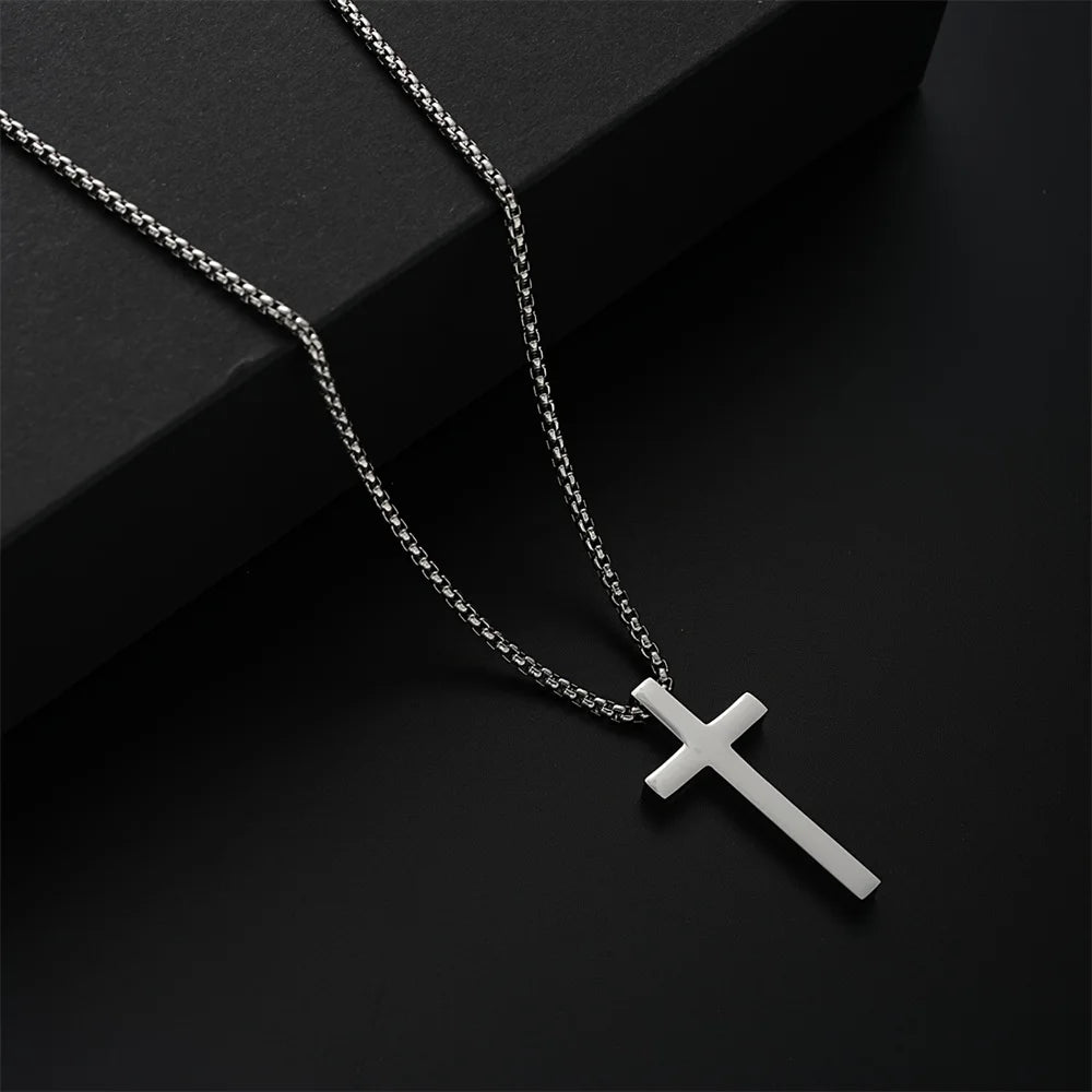Conjunto 3 en 1 para hombre: collar, pulsera y anillo de acero inoxidable con cruz