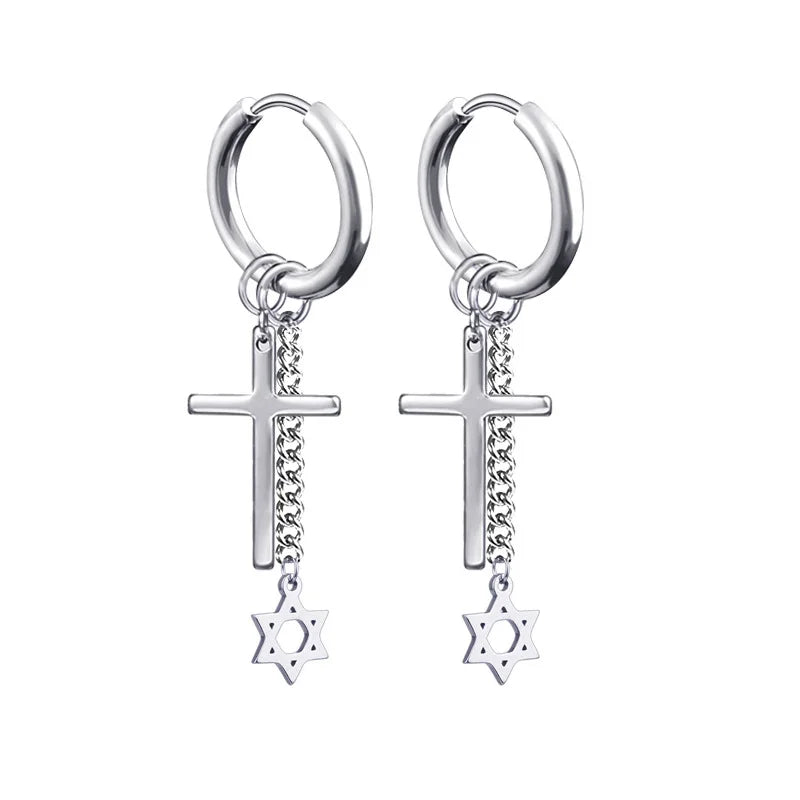 Boucles d’oreilles croix homme – Lot de 2 à 24 pièces en acier inoxydable