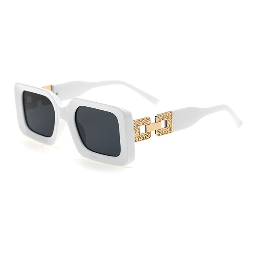 Lunettes de Soleil Carrées Noires – Style Luxe avec Branches Dorées
