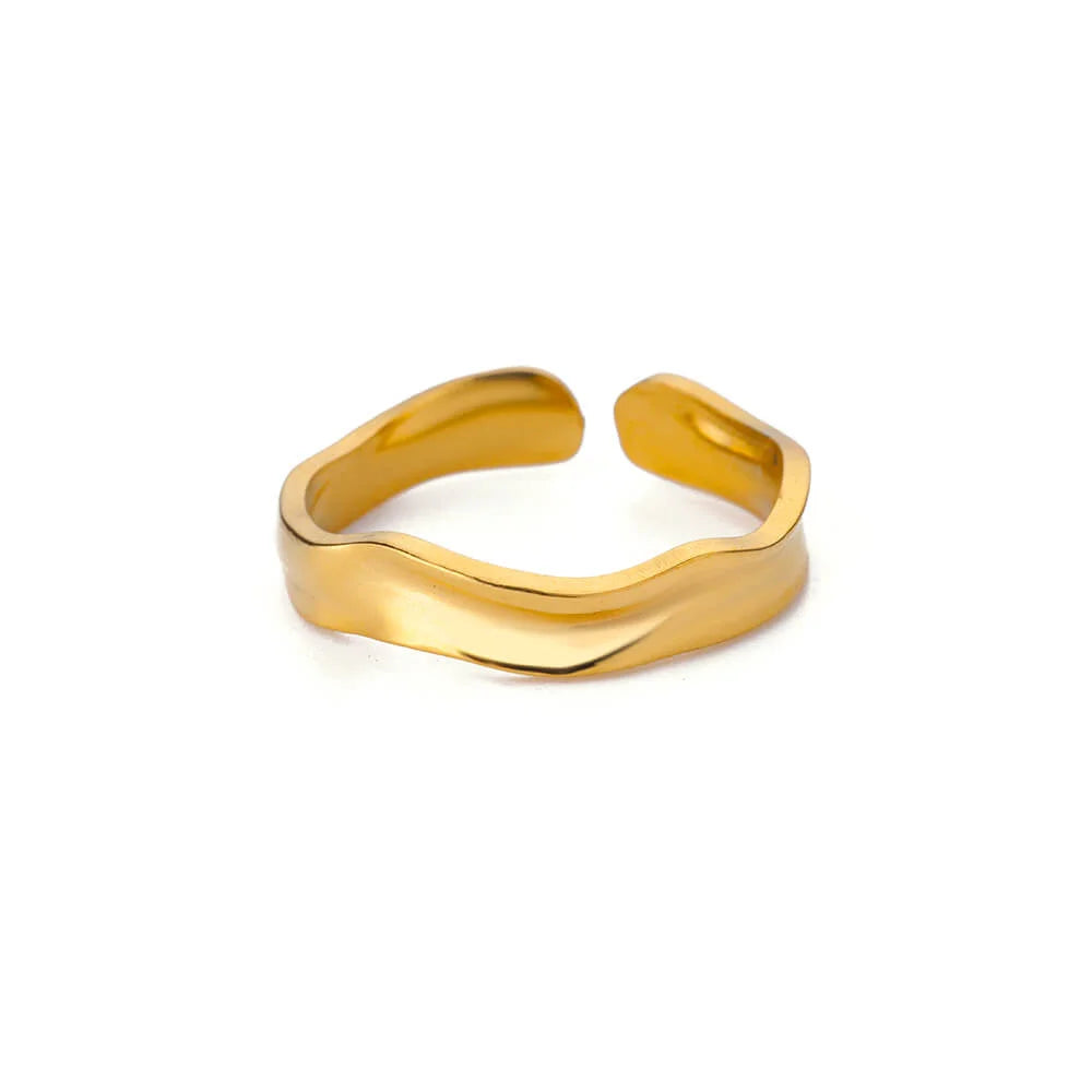 Bague œil Protecteur – Acier Inoxydable Doré, Ajustable, Design Géométrique avec Zircone