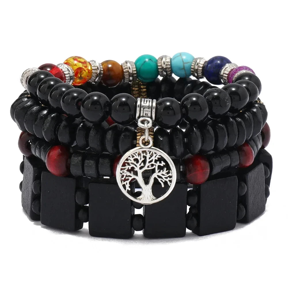 Bracelet Homme Bohème – Ensemble de Bracelets en Bois Naturel Tendance et Fait Main