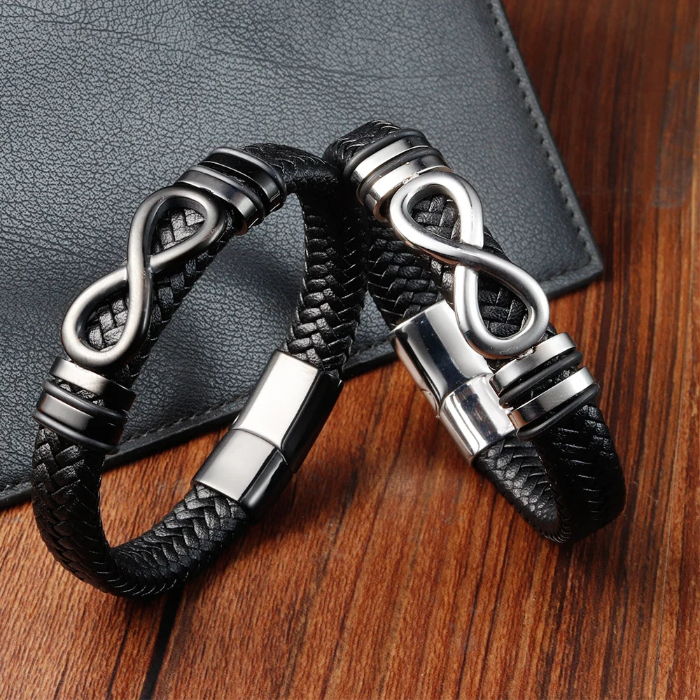 Bracelet Homme Acier et Cuir – Élégance Infinie pour Cadeau ou Style Business