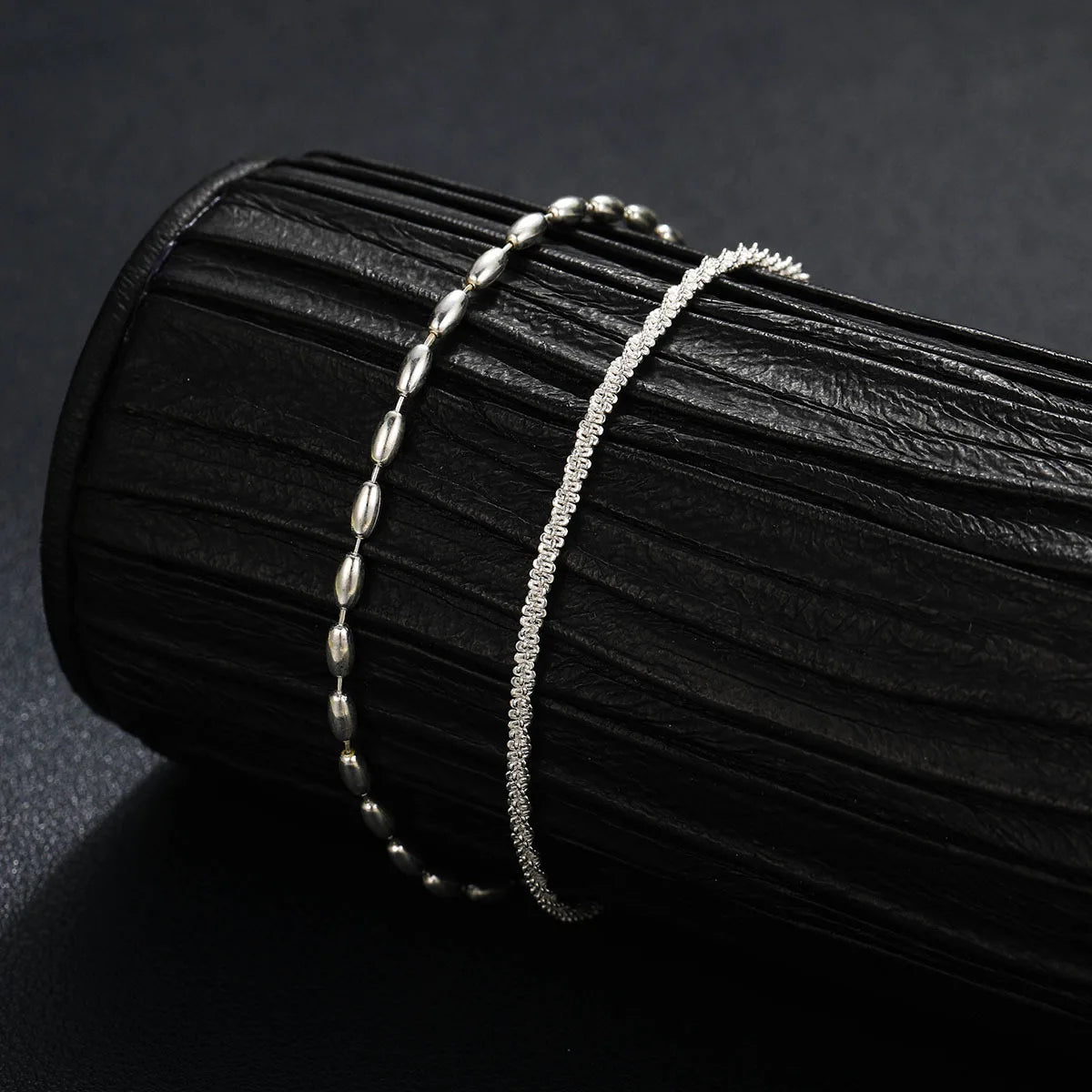 Bracelet Femme Argenté 925 – Double Chaîne Brillante Ajustable Style Coréen