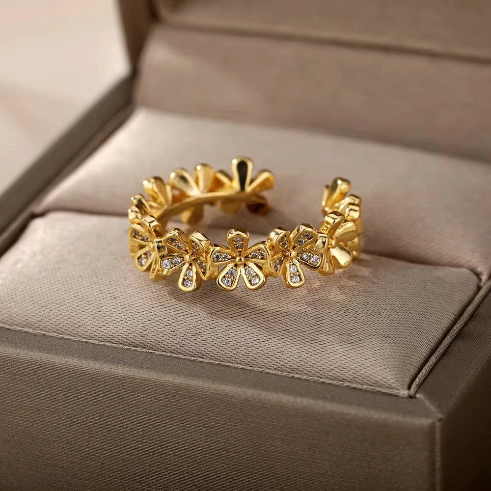Bague œil Protecteur – Acier Inoxydable Doré, Ajustable, Design Géométrique avec Zircone