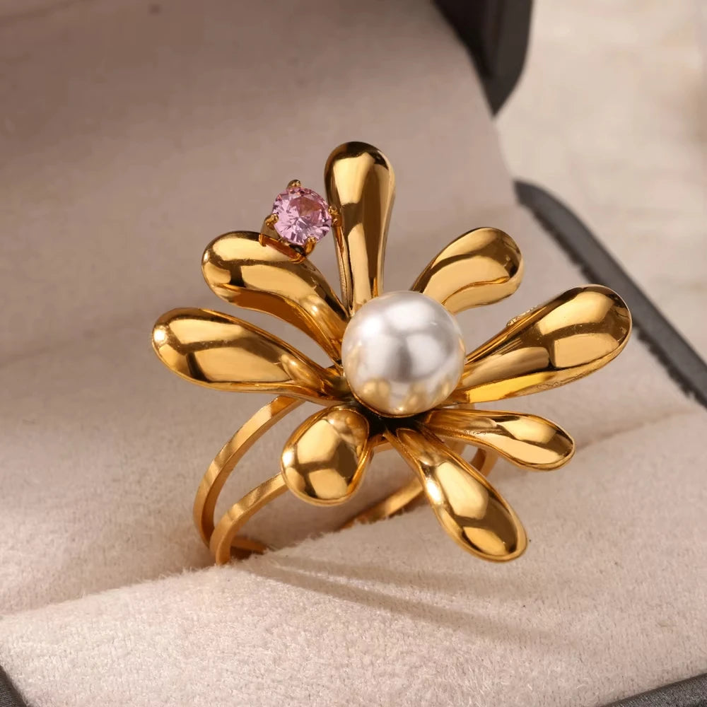 Bague œil Protecteur – Acier Inoxydable Doré, Ajustable, Design Géométrique avec Zircone
