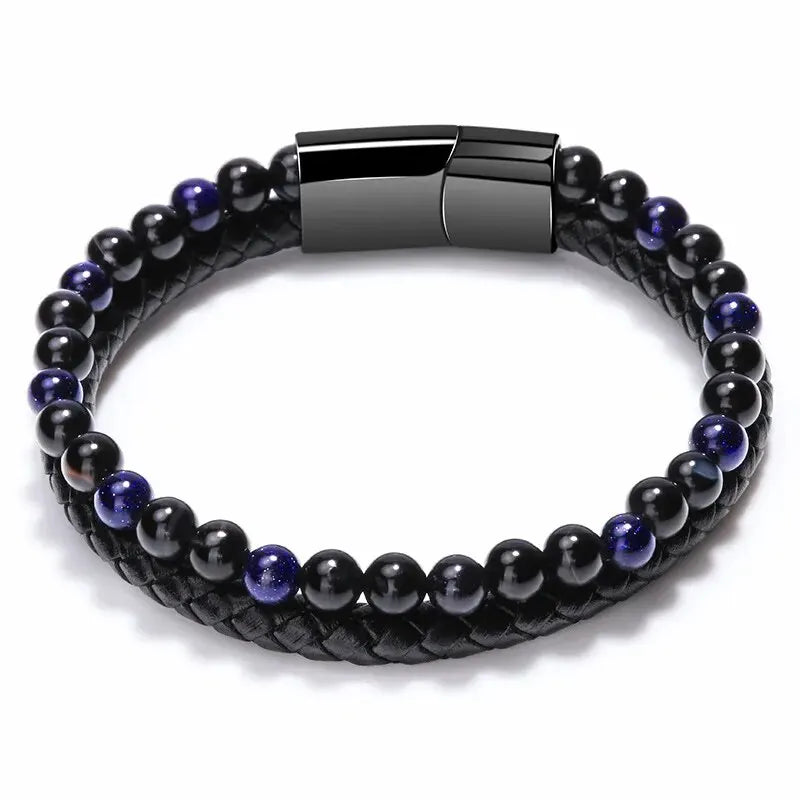 Pulsera de piedra natural: ojo de tigre, ónix y lava. Estilo unisex y equilibrado.
