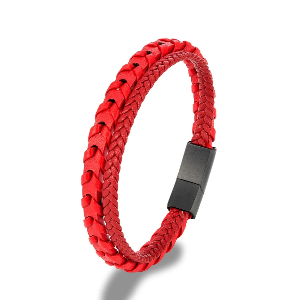 Bracelet Homme Cuir Tressé Noir et Fermoir Acier Inoxydable Magnétique et Élégance Discrète