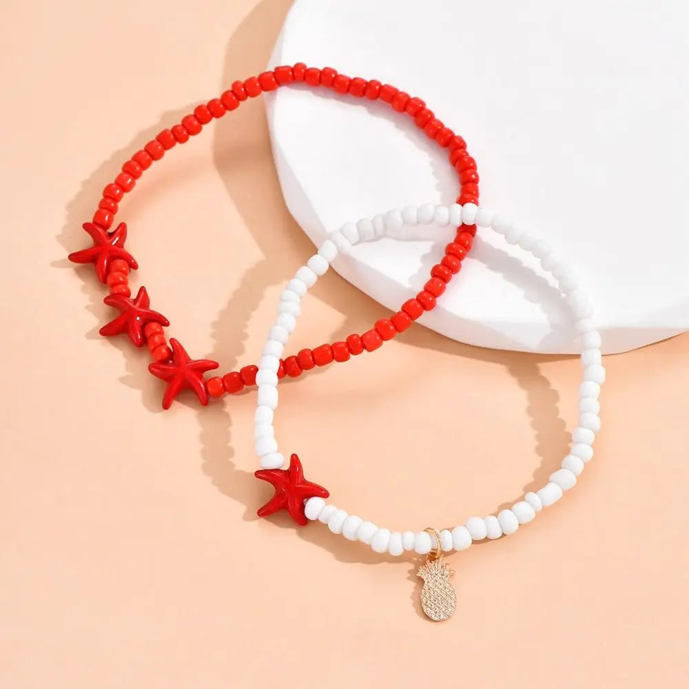 Tobillera de estrella de mar JOWomen para mujer, joyería de playa, pulsera bohemia de concha de caracol para la pierna, tobillera con cuentas y flores