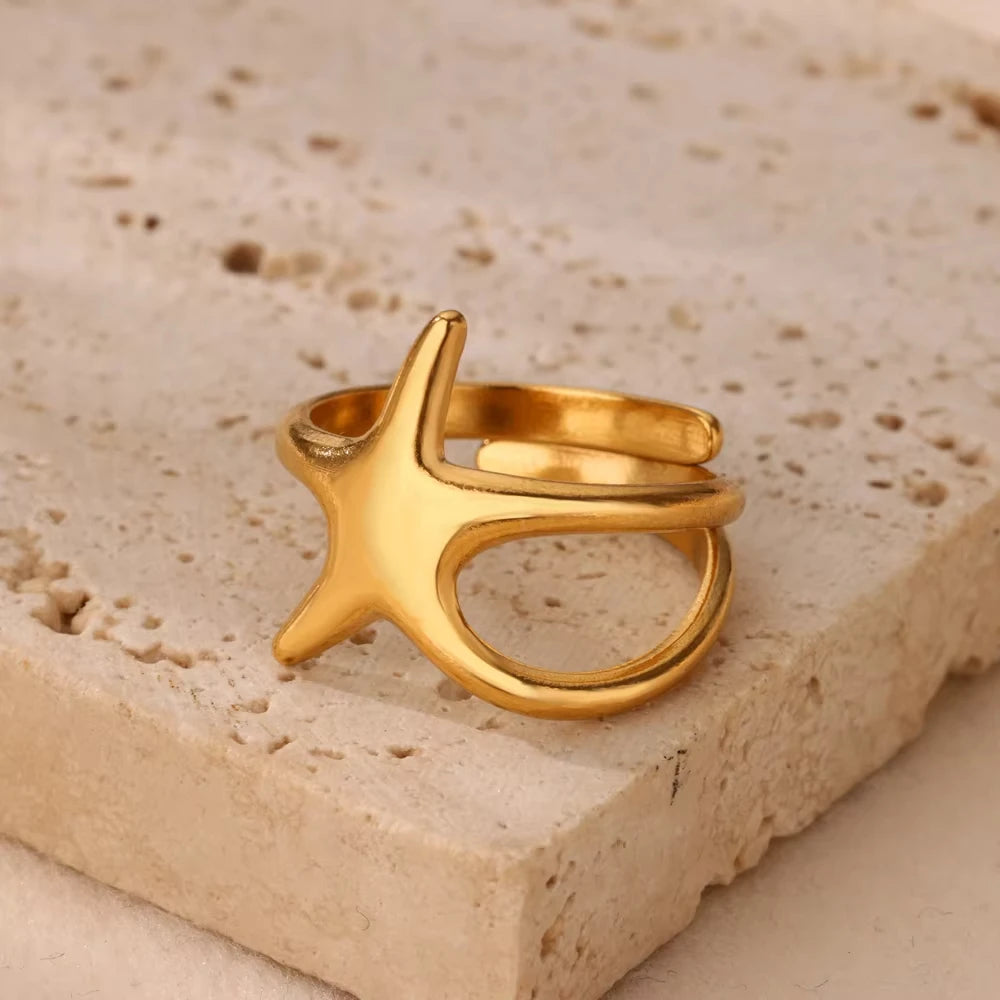 Bague œil Protecteur – Acier Inoxydable Doré, Ajustable, Design Géométrique avec Zircone