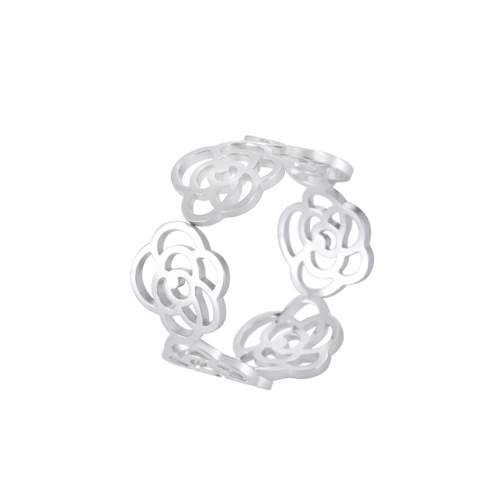 Bague Ajustable Fantaisie, Acier Inoxydable Argenté, Motifs Originaux pour Femmes Adultes