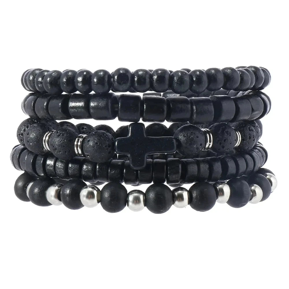 Bracelet Homme Bohème – Ensemble de Bracelets en Bois Naturel Tendance et Fait Main