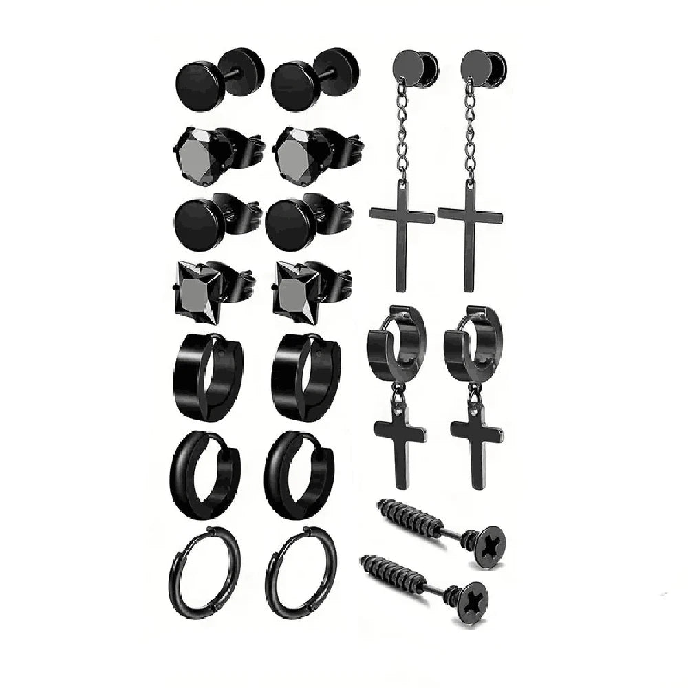 Pendientes para hombre - Acero inoxidable, cruz y circonita, varios estilos