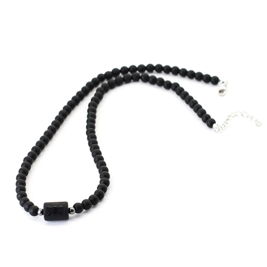 Collar de ónix negro para hombre con 12 constelaciones y cierre de acero