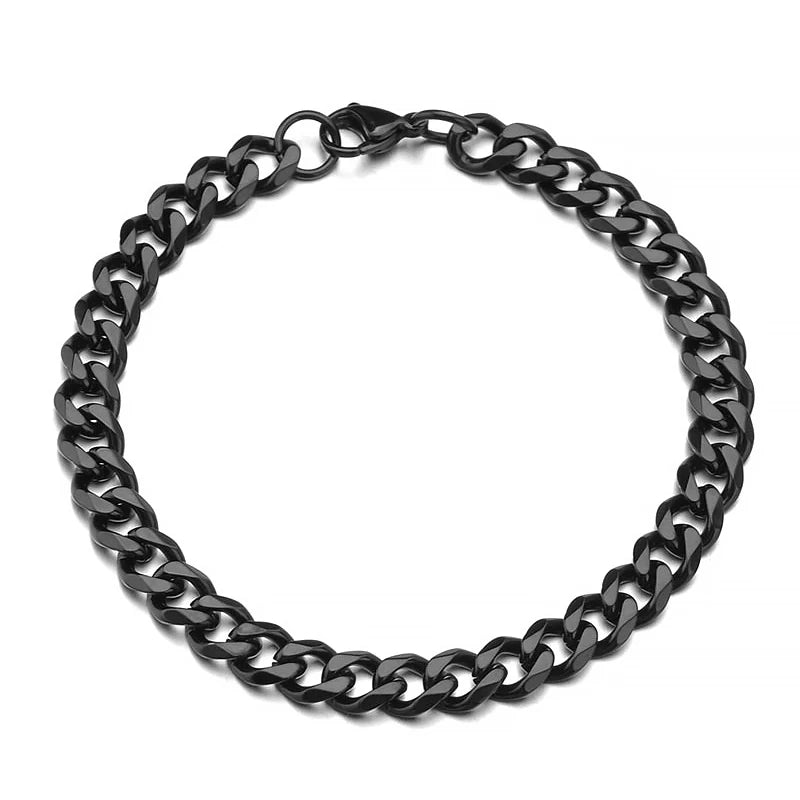 Pulsera de cadena cubana de acero inoxidable - Unisex, dorada, plateada y negra