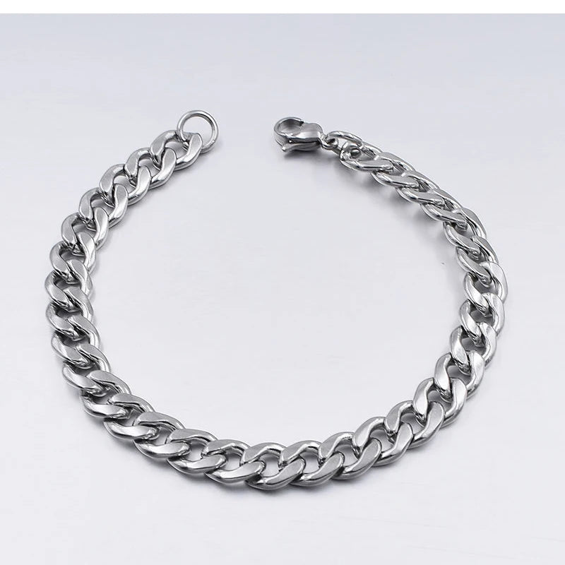 Pulsera de cadena cubana de acero inoxidable - Unisex, dorada, plateada y negra