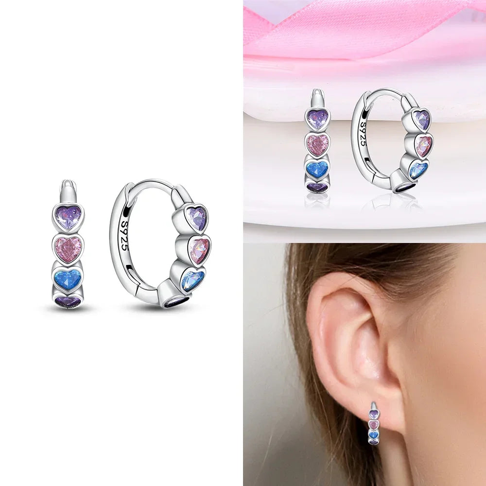 Boucles d’Oreilles Cœur en Argent 925 Certifié – Zircon Coloré Élégant 2025