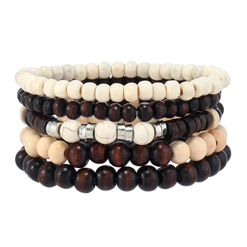 Bracelet Homme Bohème – Ensemble de Bracelets en Bois Naturel Tendance et Fait Main