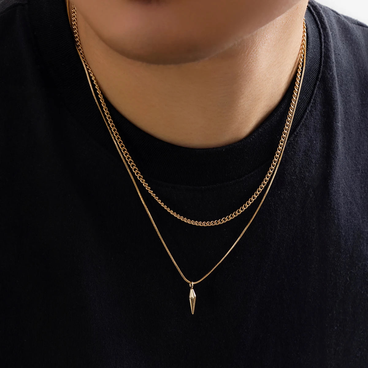 Set 2 Colliers Homme – Style Punk avec Pendentif Rivet en Acier Inoxydable