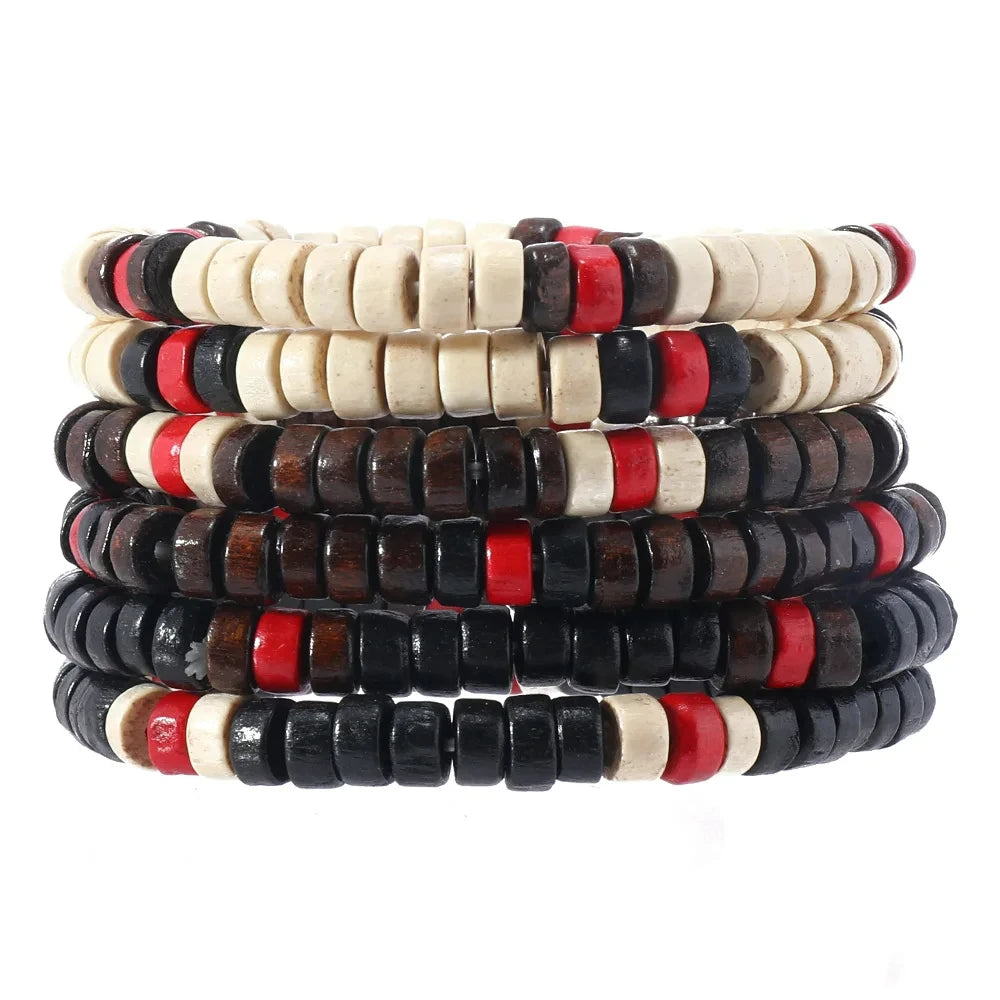 Bracelet Homme Bohème – Ensemble de Bracelets en Bois Naturel Tendance et Fait Main