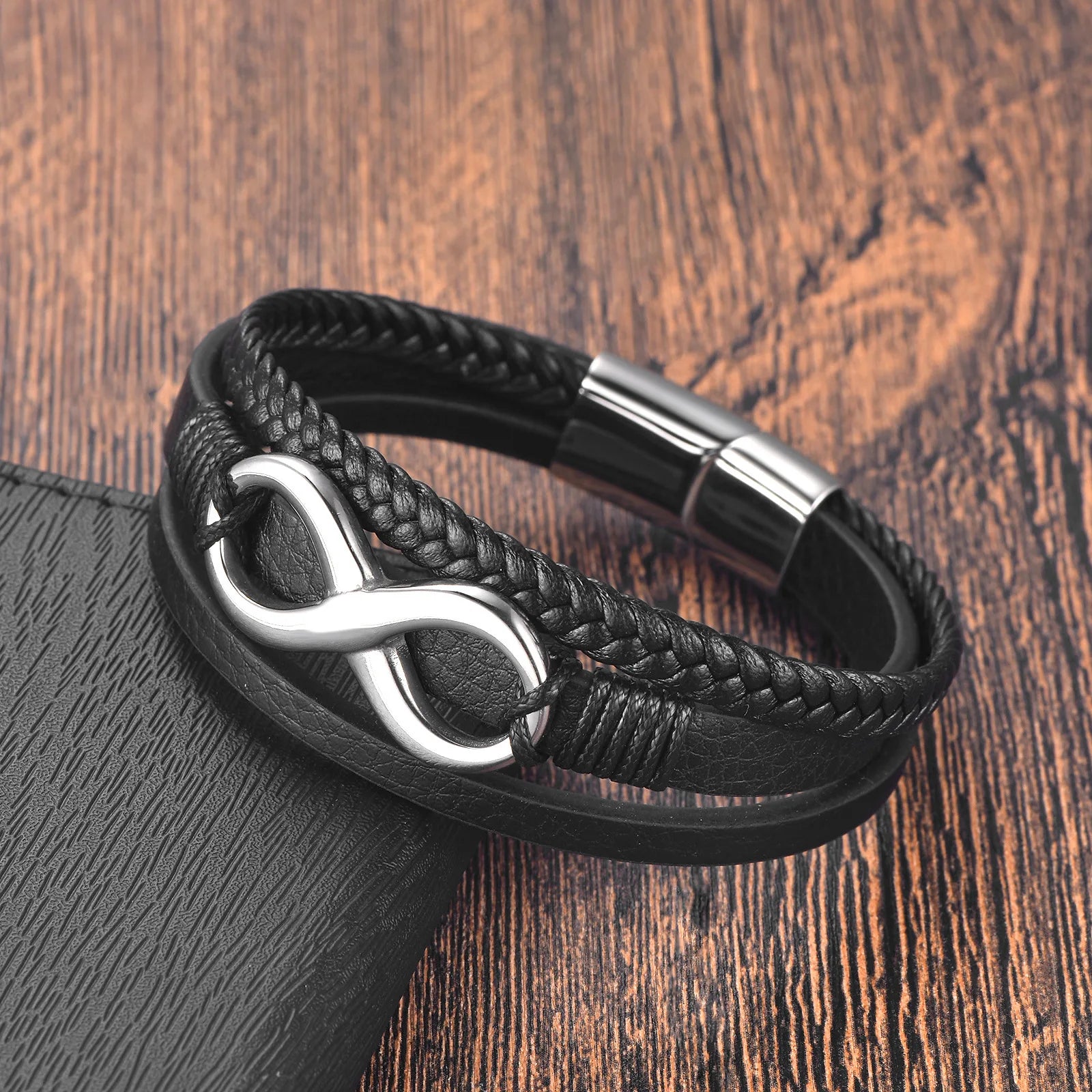 Bracelet Homme Acier et Cuir – Élégance Infinie pour Cadeau ou Style Business