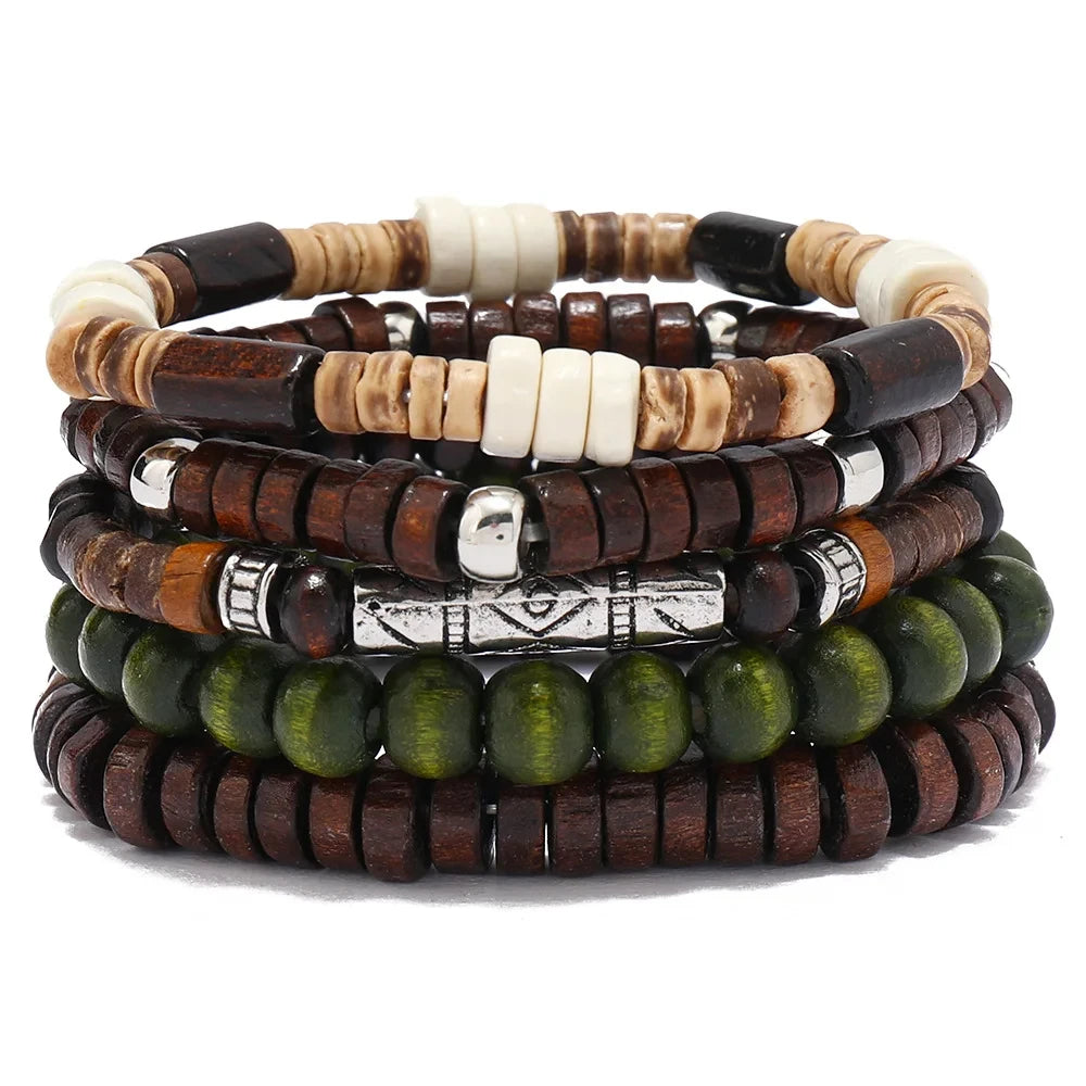 Bracelet Homme Bohème – Ensemble de Bracelets en Bois Naturel Tendance et Fait Main