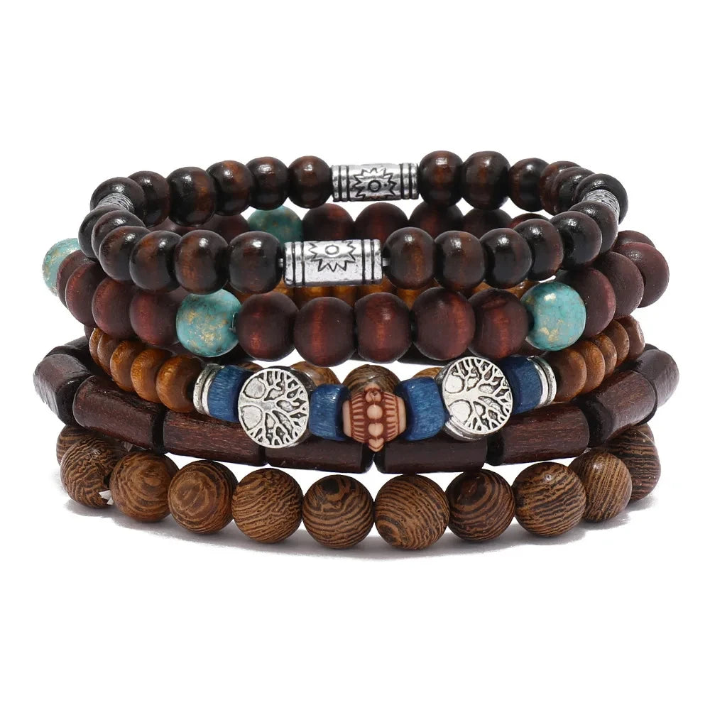 Bracelet Homme Bohème – Ensemble de Bracelets en Bois Naturel Tendance et Fait Main