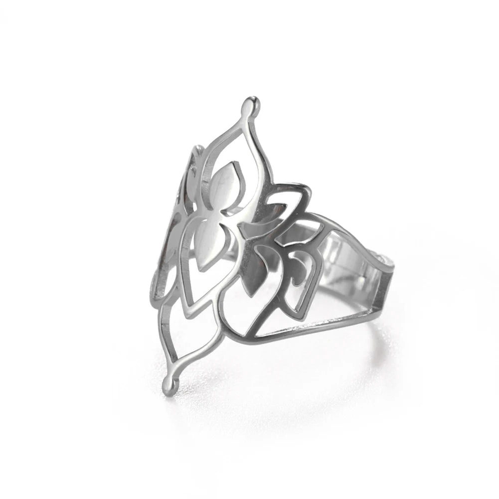 Bague Ajustable Fantaisie, Acier Inoxydable Argenté, Motifs Originaux pour Femmes Adultes