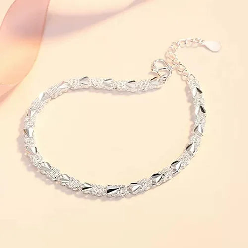 Bracelet Femme Argenté 925 – Double Chaîne Brillante Ajustable Style Coréen