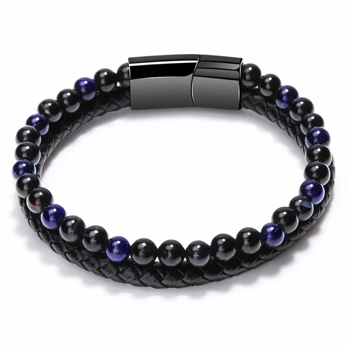 Pulsera de piedra natural: ojo de tigre, ónix y lava. Estilo unisex y equilibrado.