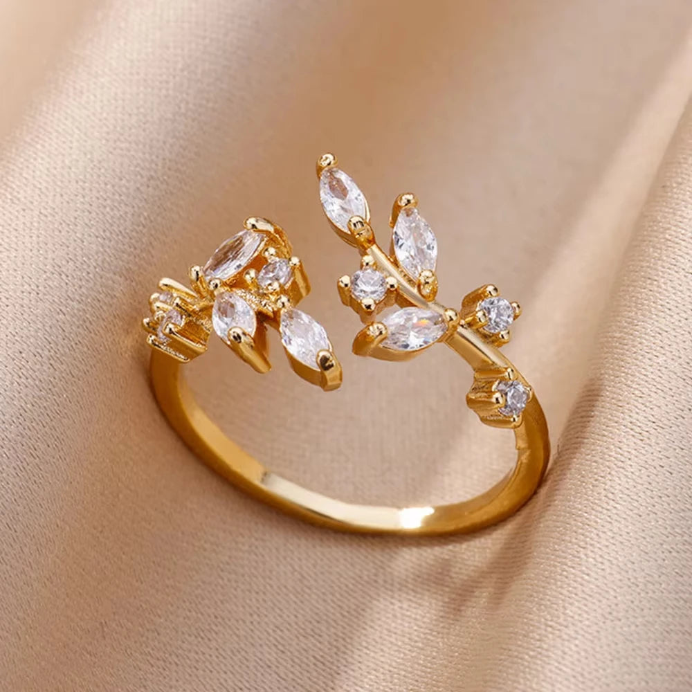 Bague œil Protecteur – Acier Inoxydable Doré, Ajustable, Design Géométrique avec Zircone