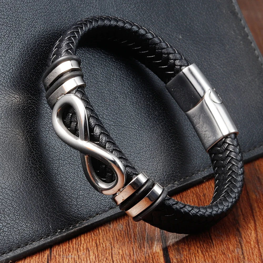 Bracelet Homme Acier et Cuir – Élégance Infinie pour Cadeau ou Style Business