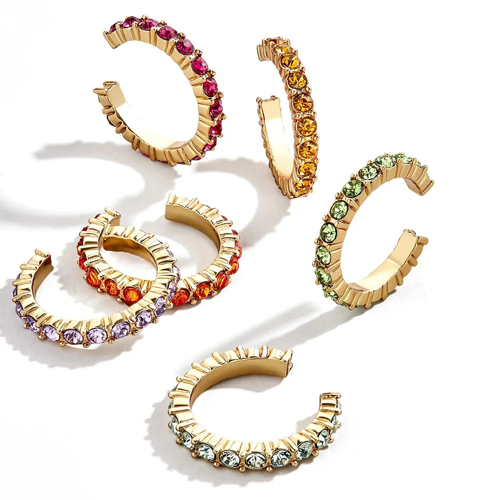 Pack of 6 colorful ear cuffs - No piercing ear clips with rhinestones, trendy and chic style