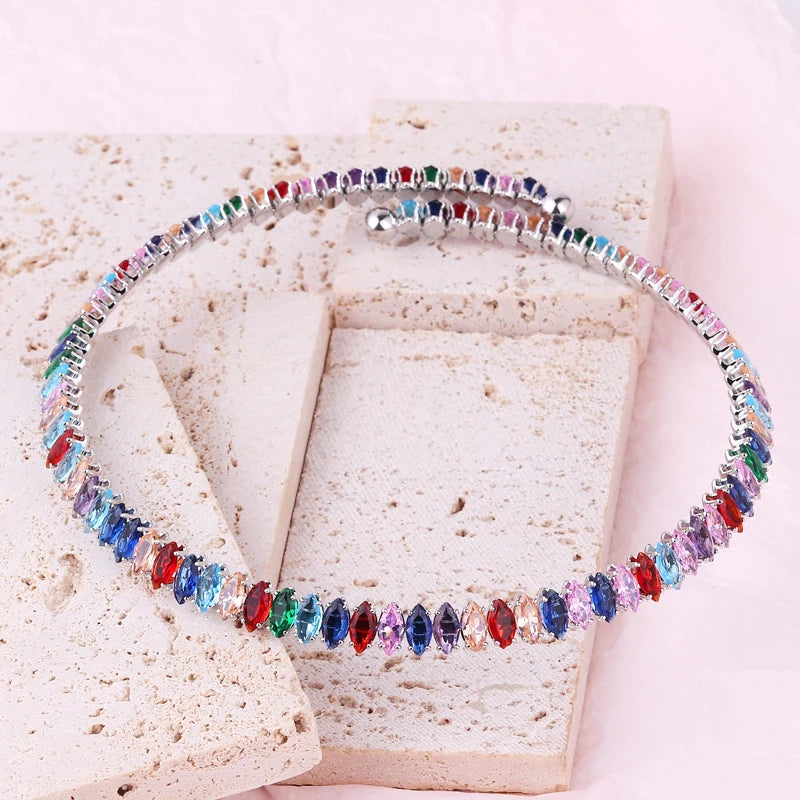 Collier Tennis Multicolore Femme – Zircon Brillant