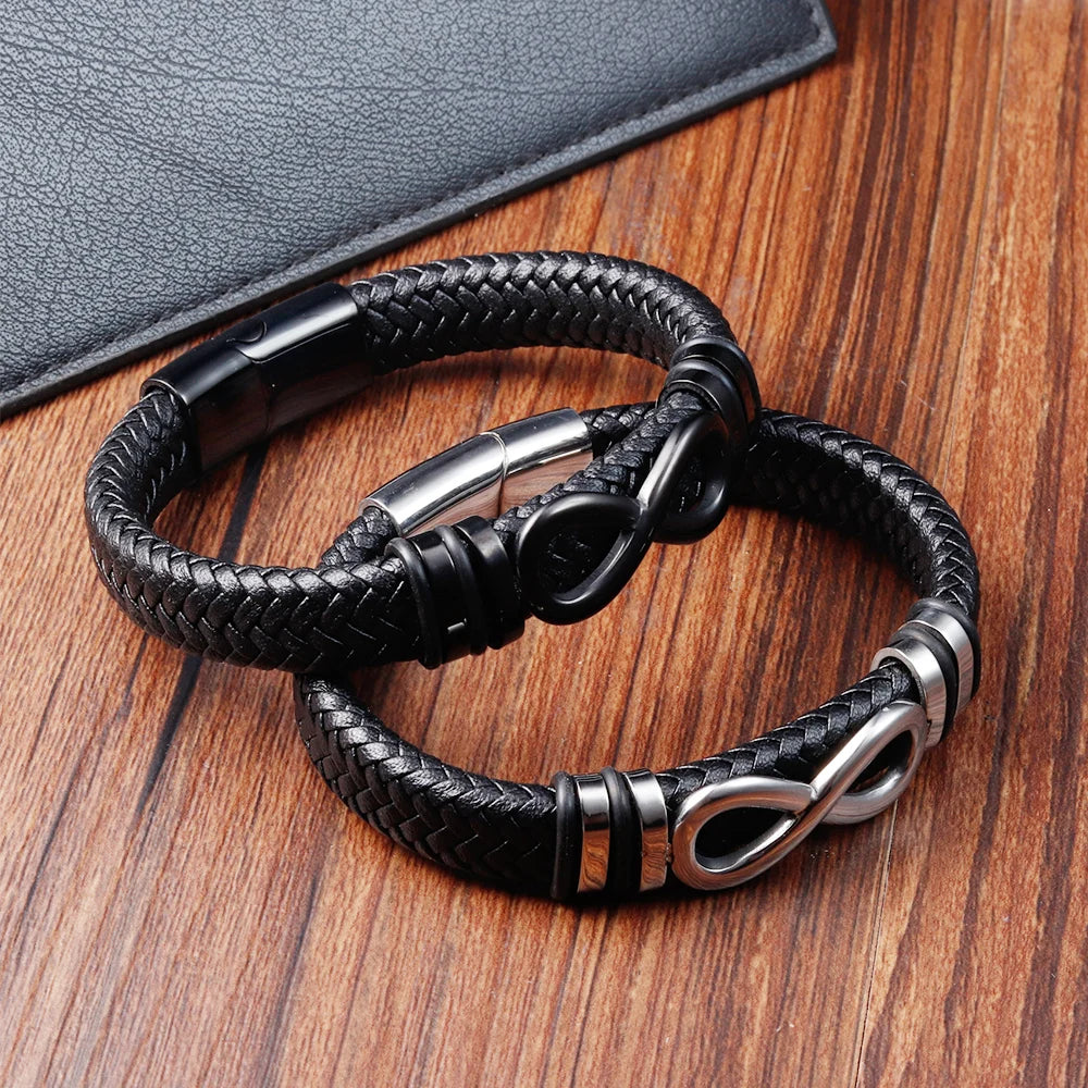 Bracelet Homme Acier et Cuir – Élégance Infinie pour Cadeau ou Style Business