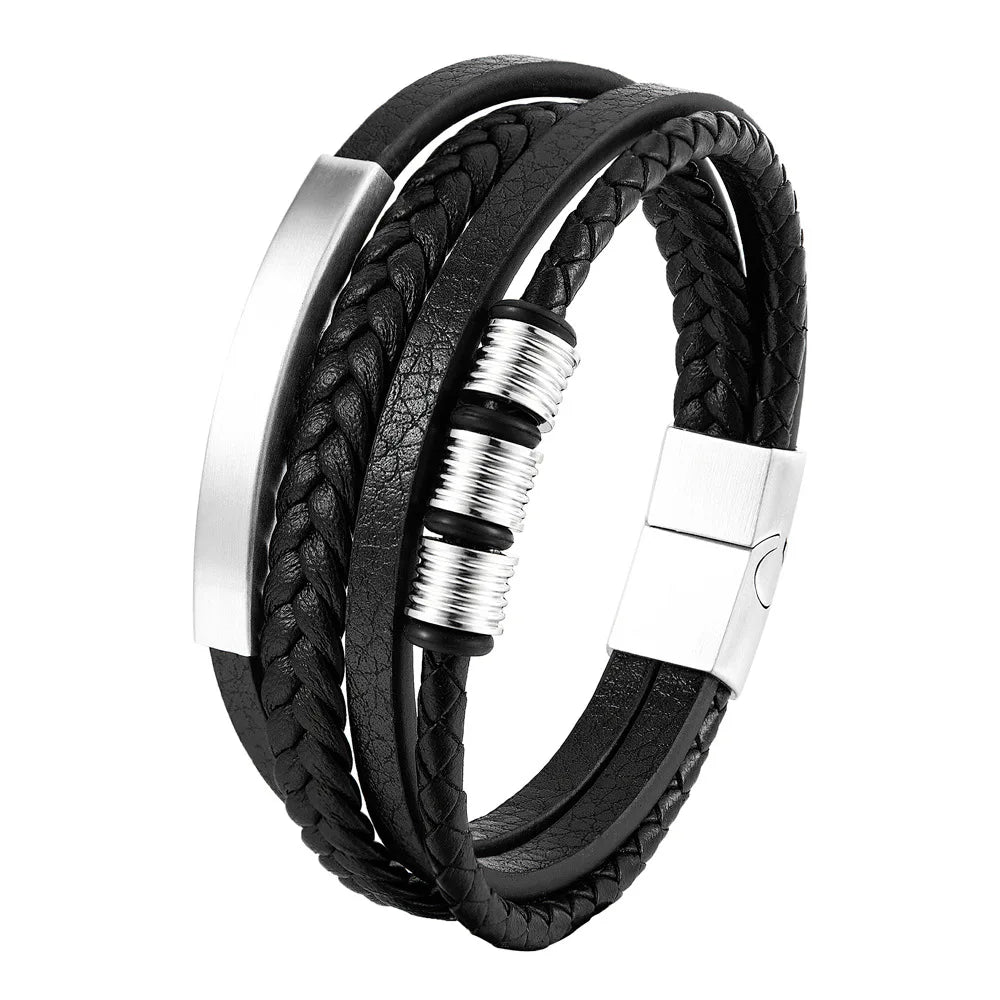 Bracelet Mixte en Cuir Véritable & Perles oeuil de Tigre, Fermoir Acier Inoxydable Magnétique