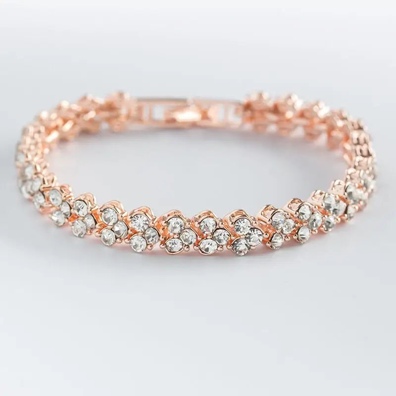 Luxury gold bracelet with rhinestones – Bohemian style intertwined leaves