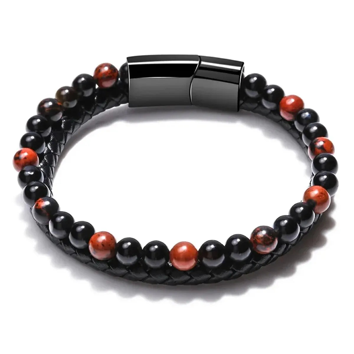 Pulsera de piedra natural: ojo de tigre, ónix y lava. Estilo unisex y equilibrado.