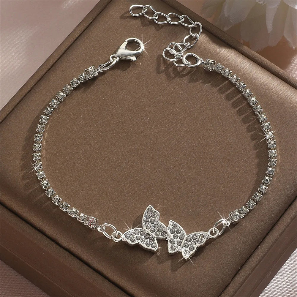 Bracelet Femme Argenté 925 – Double Chaîne Brillante Ajustable Style Coréen