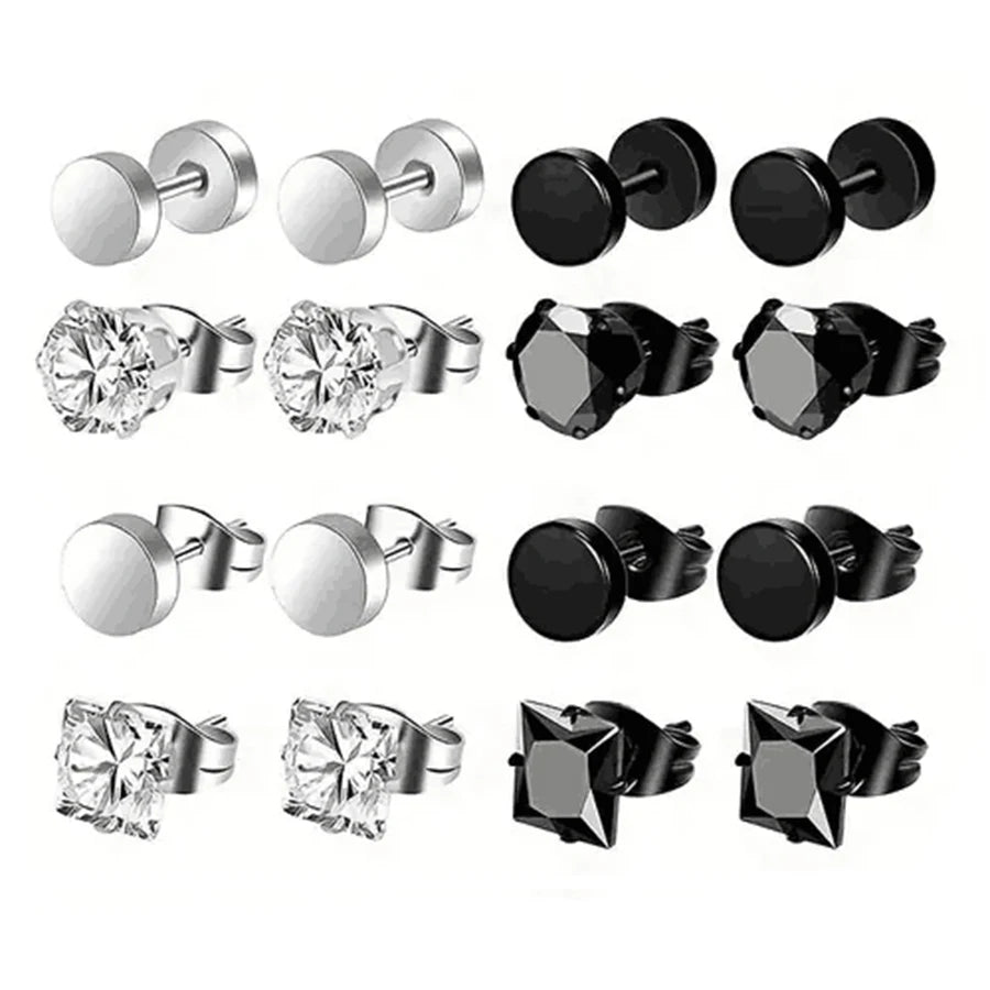 Pendientes para hombre - Acero inoxidable, cruz y circonita, varios estilos