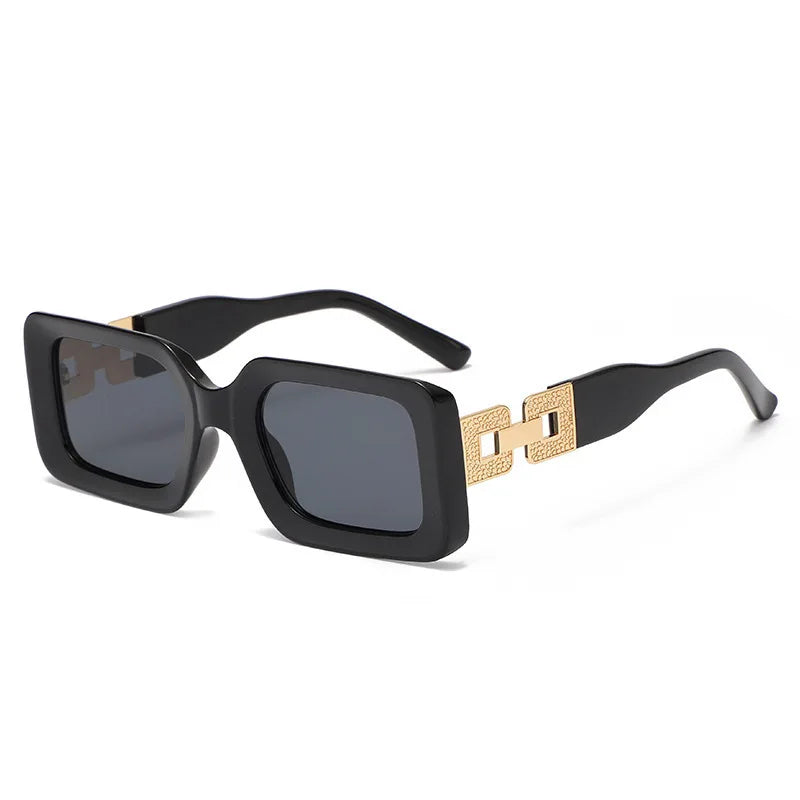 Lunettes de Soleil Carrées Noires – Style Luxe avec Branches Dorées