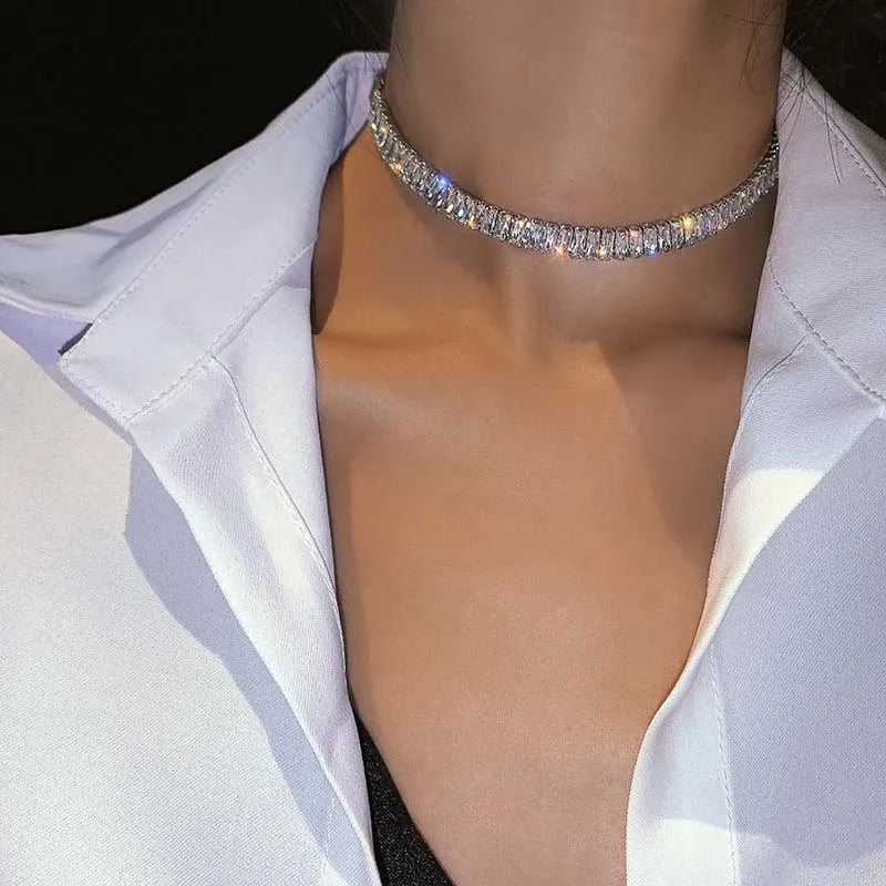 Collier Ras de Cou Zircon Femme Carré Luxe