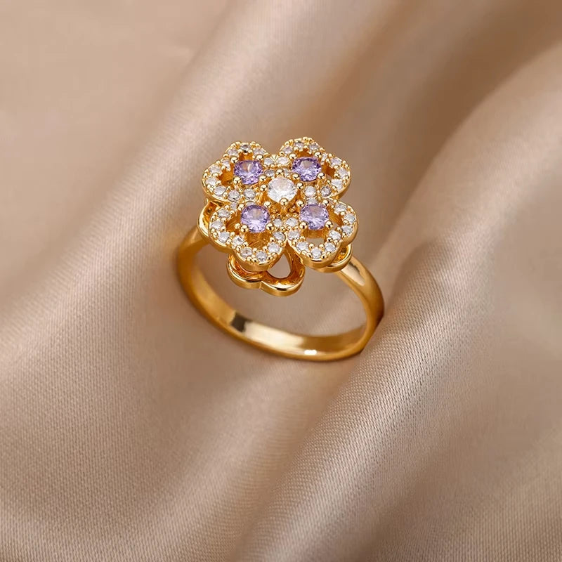 Bague œil Protecteur – Acier Inoxydable Doré, Ajustable, Design Géométrique avec Zircone