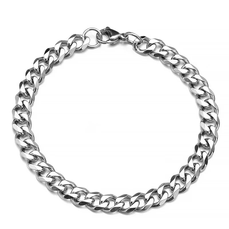 Pulsera de cadena cubana de acero inoxidable - Unisex, dorada, plateada y negra