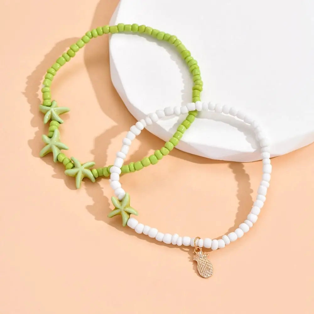 Tobillera de estrella de mar JOWomen para mujer, joyería de playa, pulsera bohemia de concha de caracol para la pierna, tobillera con cuentas y flores