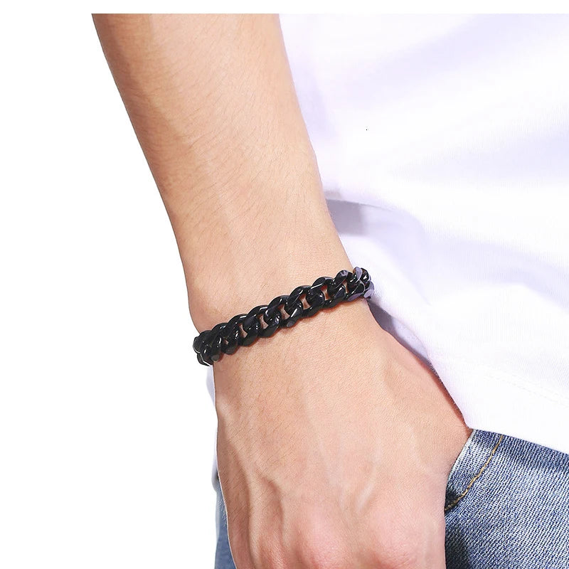Pulsera de cadena cubana de acero inoxidable - Unisex, dorada, plateada y negra